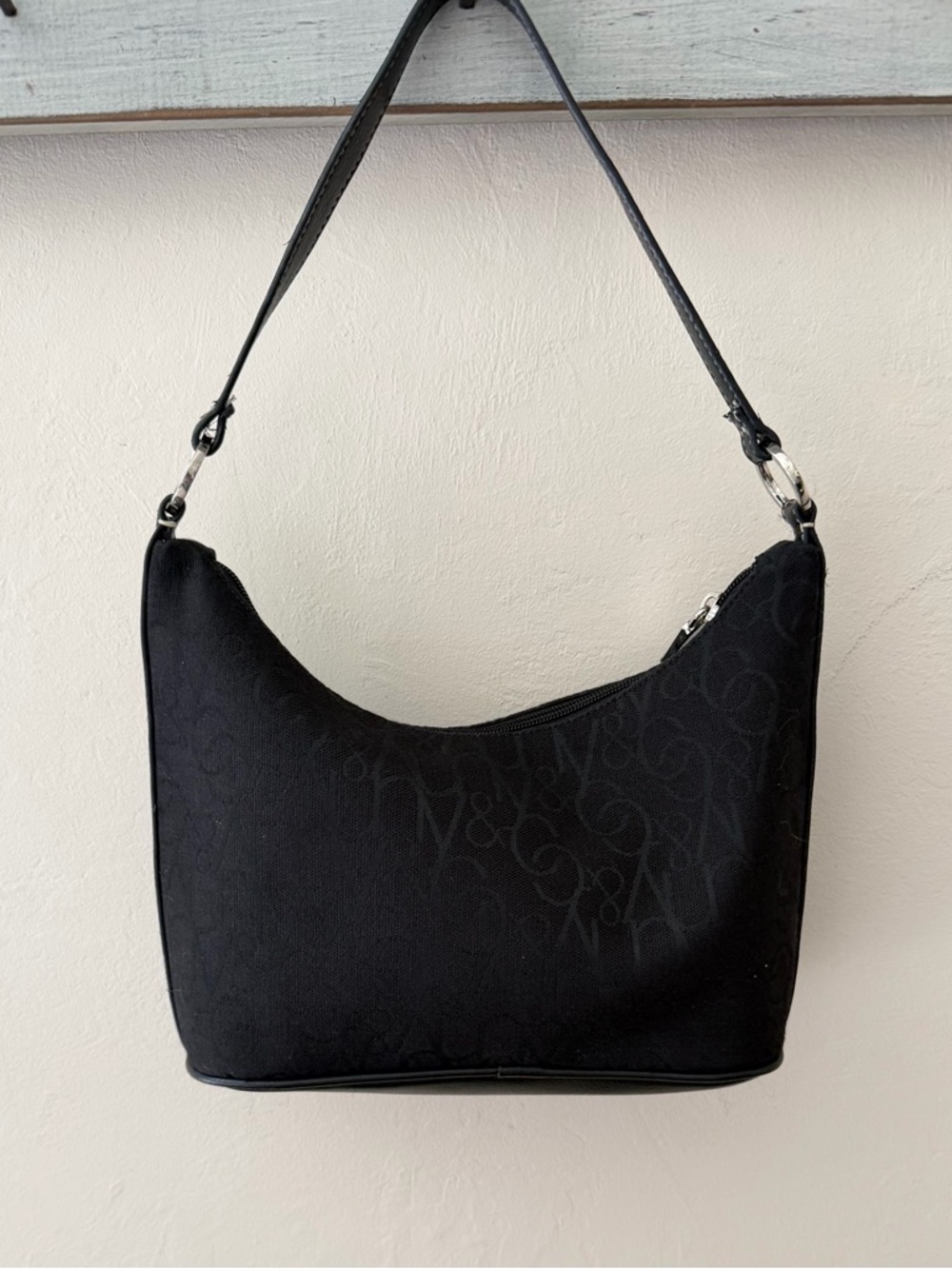 NY & Co Hobo Style Black Bag with Logo Canvas Shoulder Bag